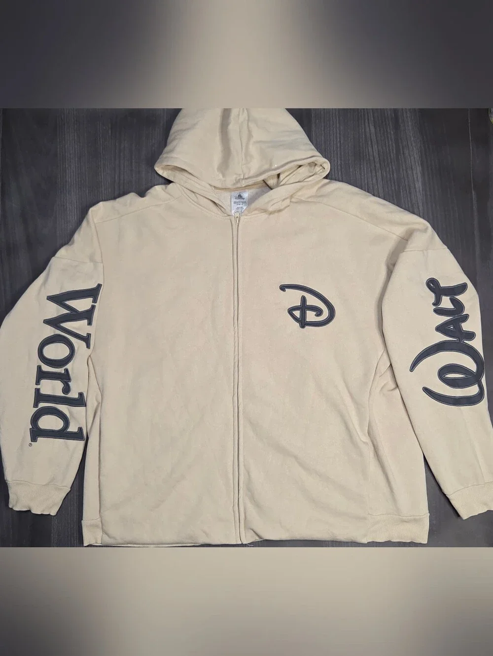 Disneyland Resort Embroidered Logo Zip Up Hoodie Beige Cream Adult XL Oversized
